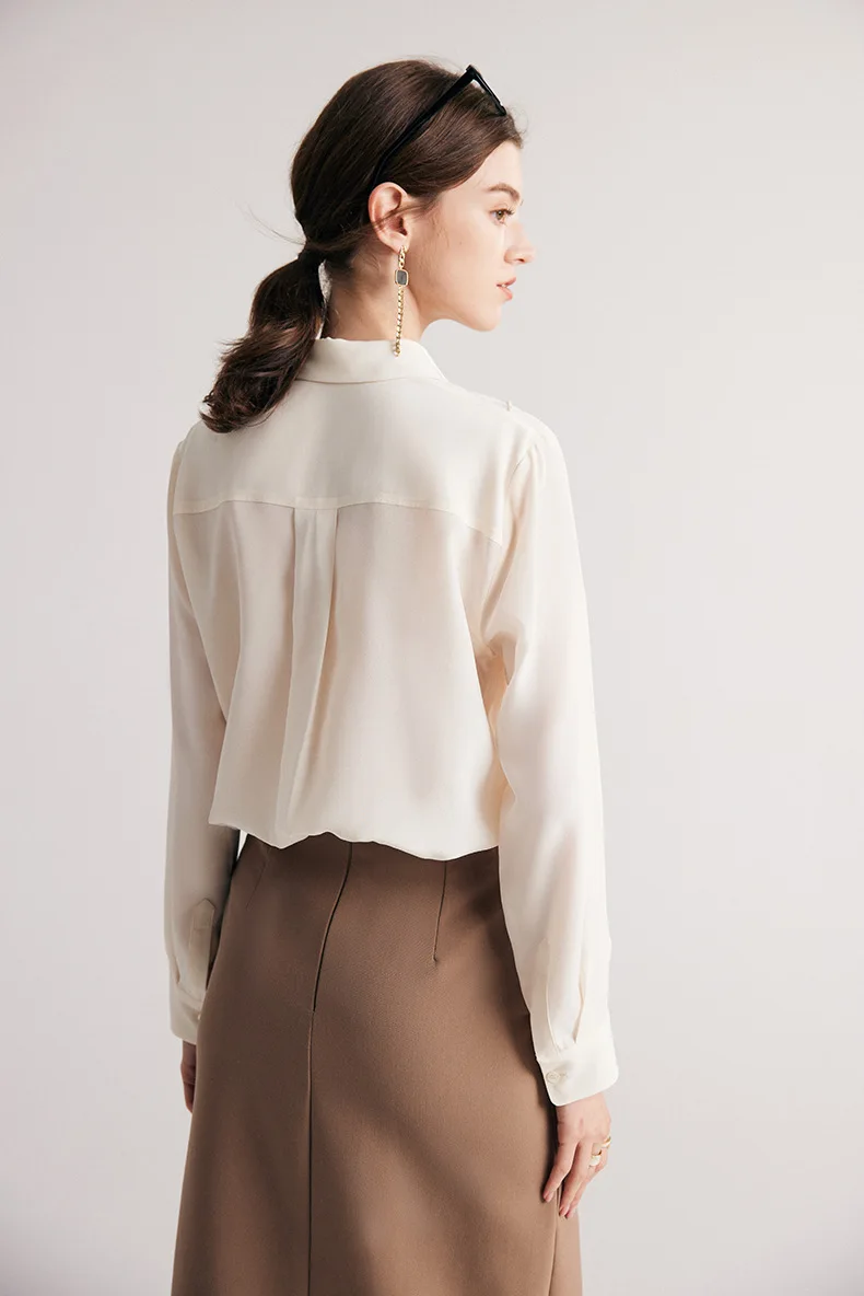 SuyaDream Women Striped Shirts 100%Pure Silk Turn Down Collar Chic Blouses 2026 Spring Summer Office Lady Top Pink Champagne