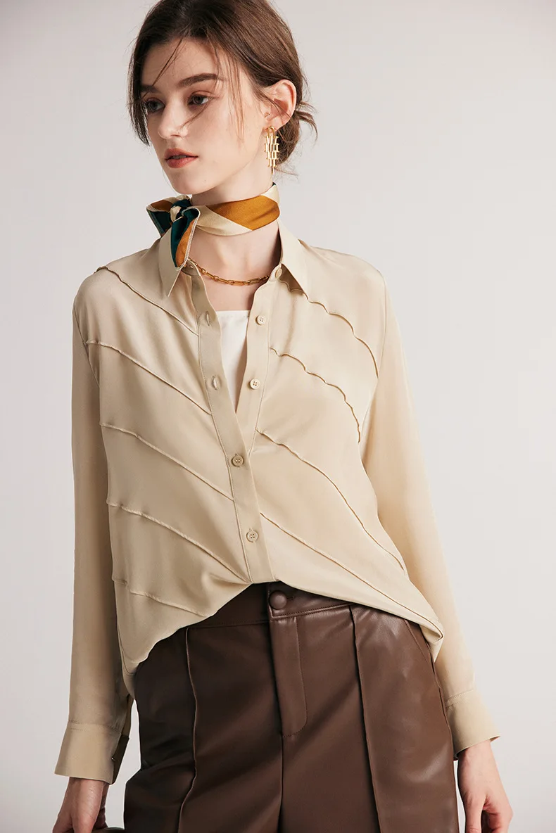 SuyaDream Women Striped Shirts 100%Pure Silk Turn Down Collar Chic Blouses 2026 Spring Summer Office Lady Top Pink Champagne