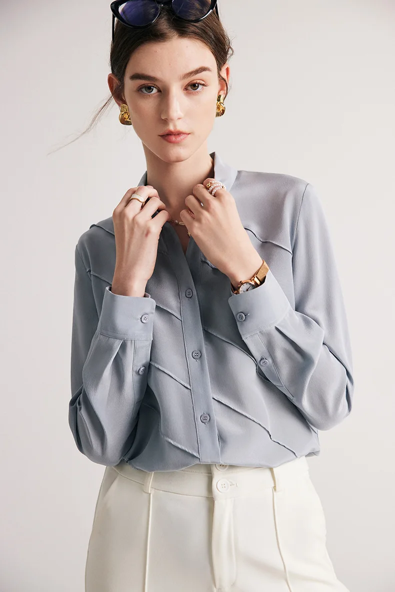 SuyaDream Women Striped Shirts 100%Pure Silk Turn Down Collar Chic Blouses 2026 Spring Summer Office Lady Top Pink Champagne