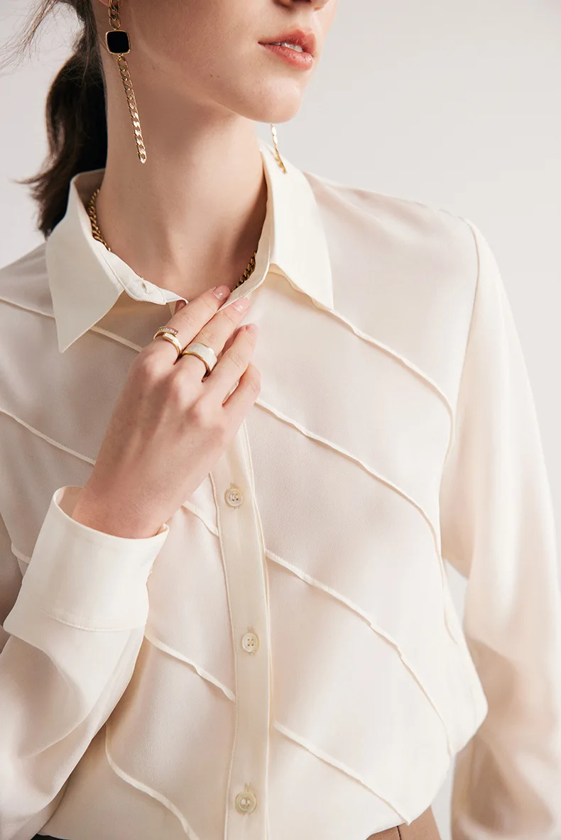 SuyaDream Women Striped Shirts 100%Pure Silk Turn Down Collar Chic Blouses 2026 Spring Summer Office Lady Top Pink Champagne
