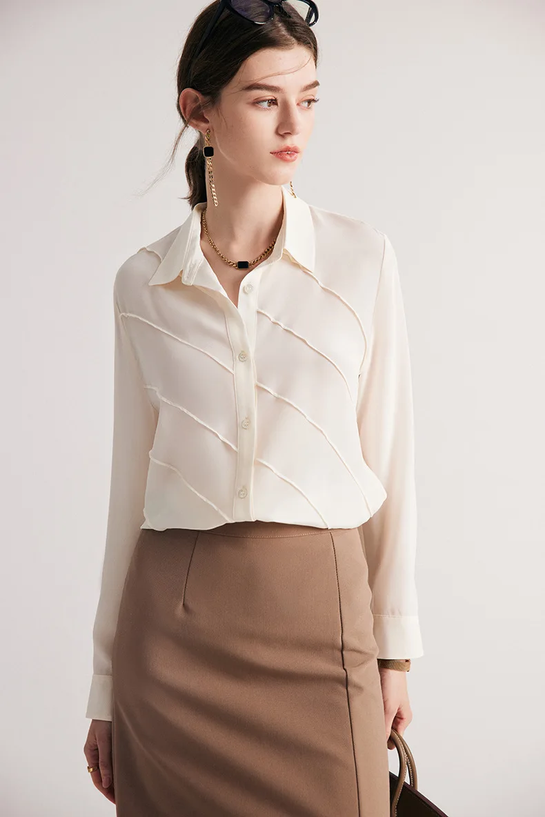 SuyaDream Women Striped Shirts 100%Pure Silk Turn Down Collar Chic Blouses 2026 Spring Summer Office Lady Top Pink Champagne