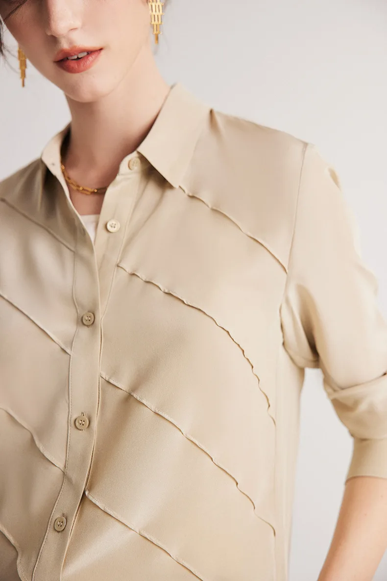 SuyaDream Women Striped Shirts 100%Pure Silk Turn Down Collar Chic Blouses 2026 Spring Summer Office Lady Top Pink Champagne