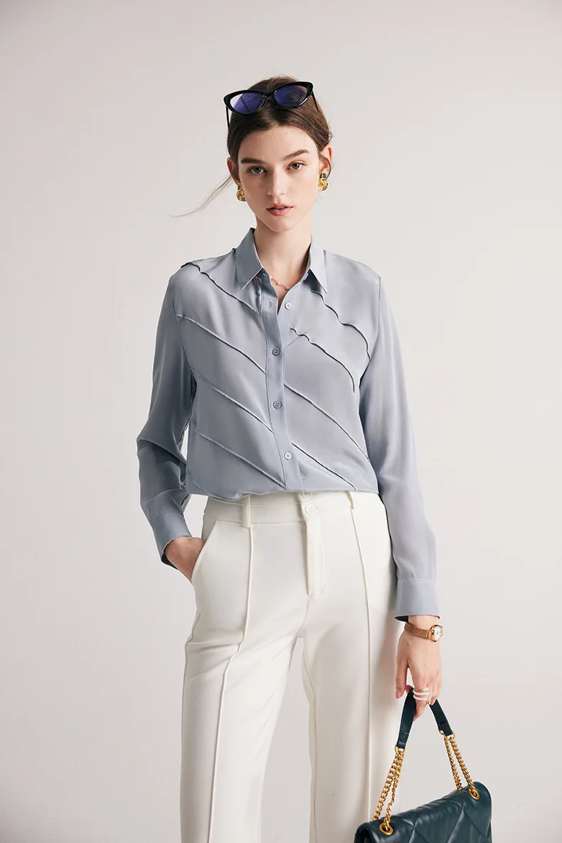 SuyaDream Women Striped Shirts 100%Pure Silk Turn Down Collar Chic Blouses 2026 Spring Summer Office Lady Top Pink Champagne