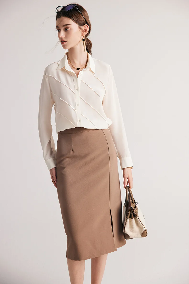 SuyaDream Women Striped Shirts 100%Pure Silk Turn Down Collar Chic Blouses 2026 Spring Summer Office Lady Top Pink Champagne