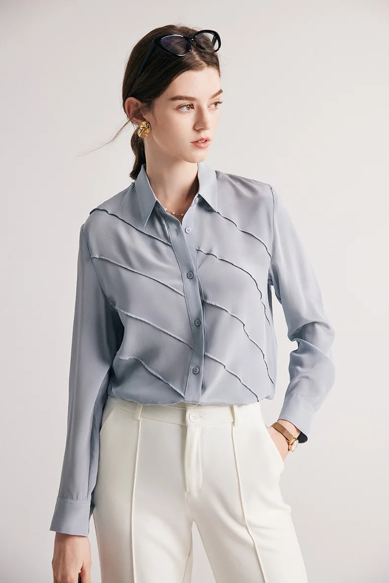 SuyaDream Women Striped Shirts 100%Pure Silk Turn Down Collar Chic Blouses 2026 Spring Summer Office Lady Top Pink Champagne