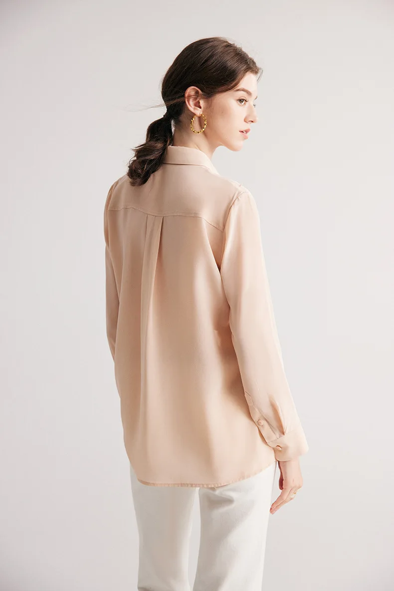 SuyaDream Women Striped Shirts 100%Pure Silk Turn Down Collar Chic Blouses 2026 Spring Summer Office Lady Top Pink Champagne