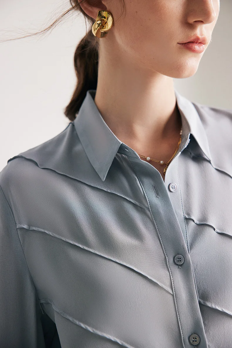 SuyaDream Women Striped Shirts 100%Pure Silk Turn Down Collar Chic Blouses 2026 Spring Summer Office Lady Top Pink Champagne