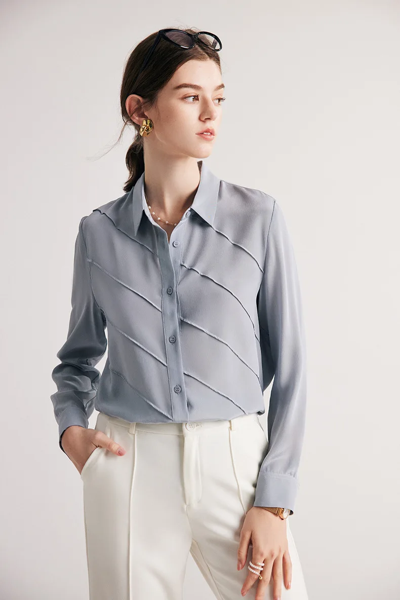 SuyaDream Women Striped Shirts 100%Pure Silk Turn Down Collar Chic Blouses 2026 Spring Summer Office Lady Top Pink Champagne