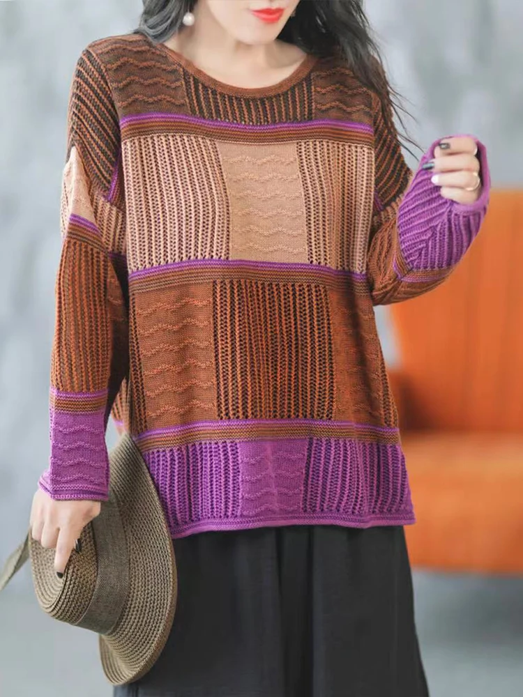 Amax LuluE 2025 Winter Luxury Knitted Pullover Womens Fashion Loose Striped Big Size Sweaters Ladies Casual Elegant Warm Jumpers