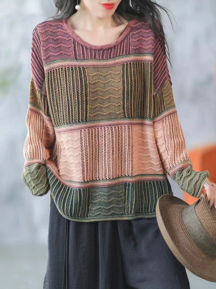 Amax LuluE 2025 Winter Luxury Knitted Pullover Womens Fashion Loose Striped Big Size Sweaters Ladies Casual Elegant Warm Jumpers