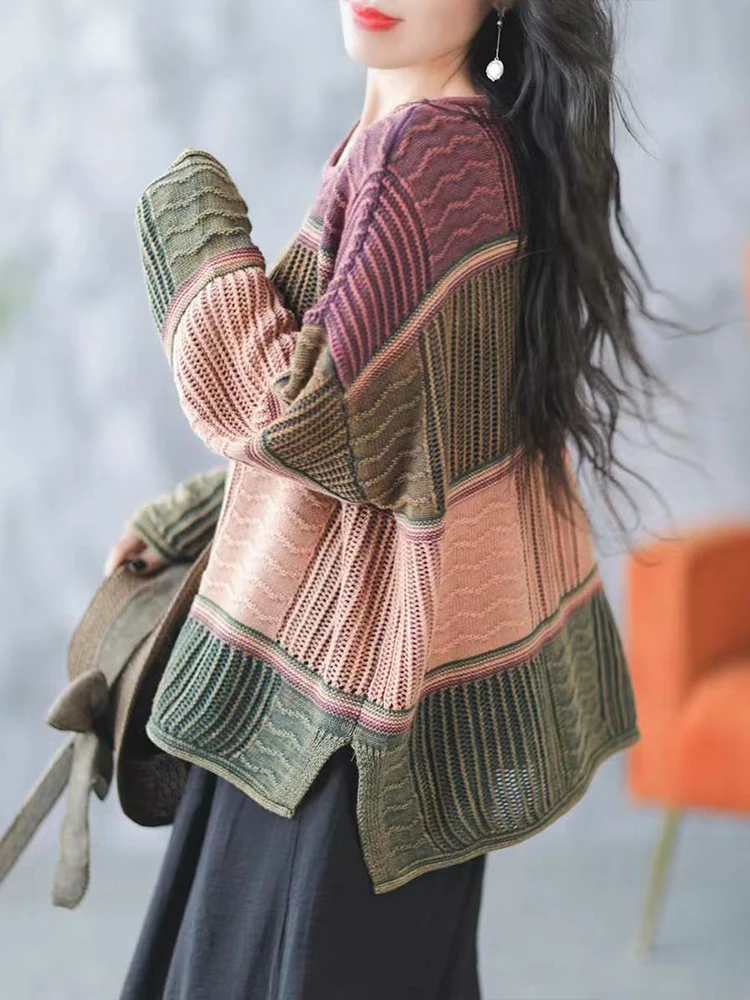 Amax LuluE 2025 Winter Luxury Knitted Pullover Womens Fashion Loose Striped Big Size Sweaters Ladies Casual Elegant Warm Jumpers