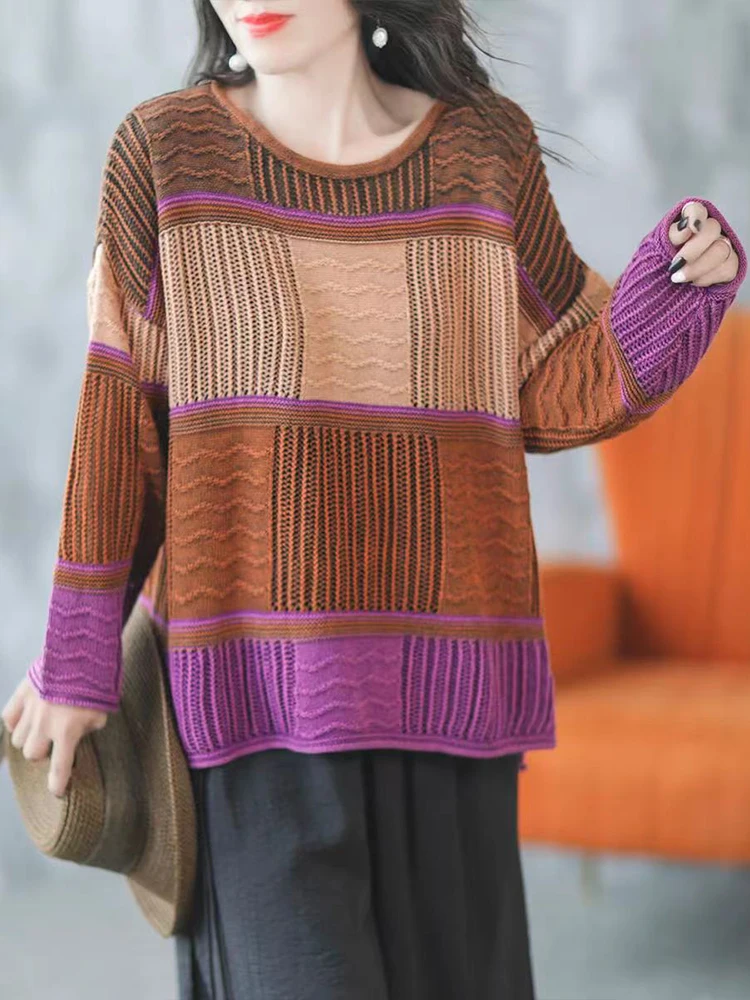 Amax LuluE 2025 Winter Luxury Knitted Pullover Womens Fashion Loose Striped Big Size Sweaters Ladies Casual Elegant Warm Jumpers