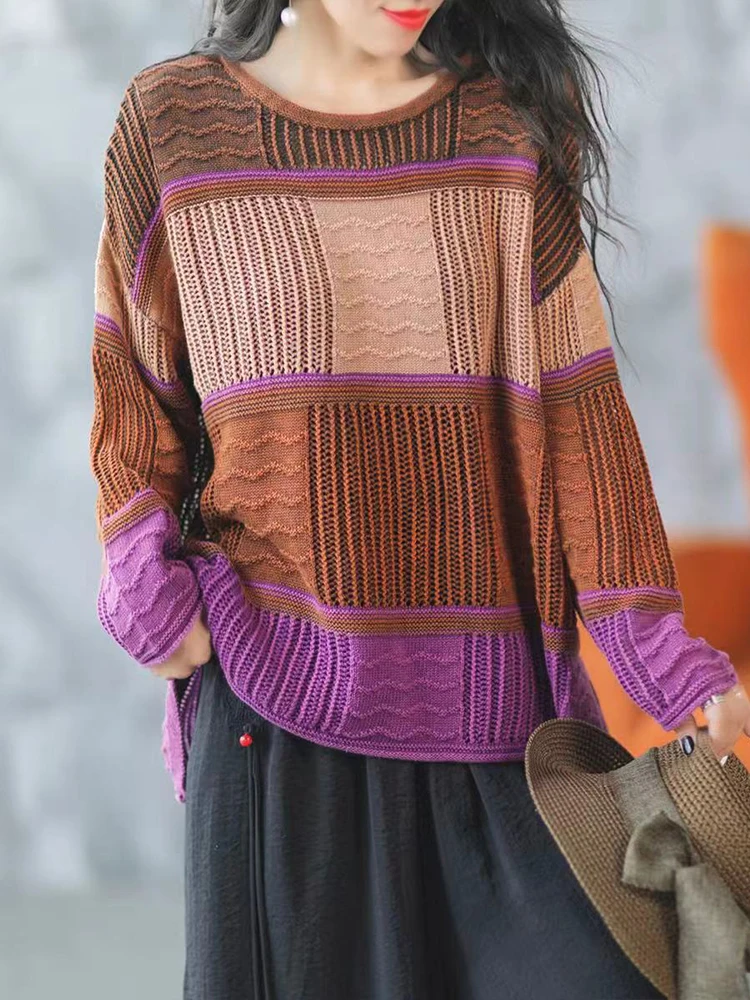Amax LuluE 2025 Winter Luxury Knitted Pullover Womens Fashion Loose Striped Big Size Sweaters Ladies Casual Elegant Warm Jumpers
