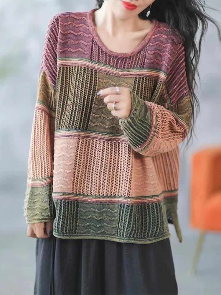 Amax LuluE 2025 Winter Luxury Knitted Pullover Womens Fashion Loose Striped Big Size Sweaters Ladies Casual Elegant Warm Jumpers