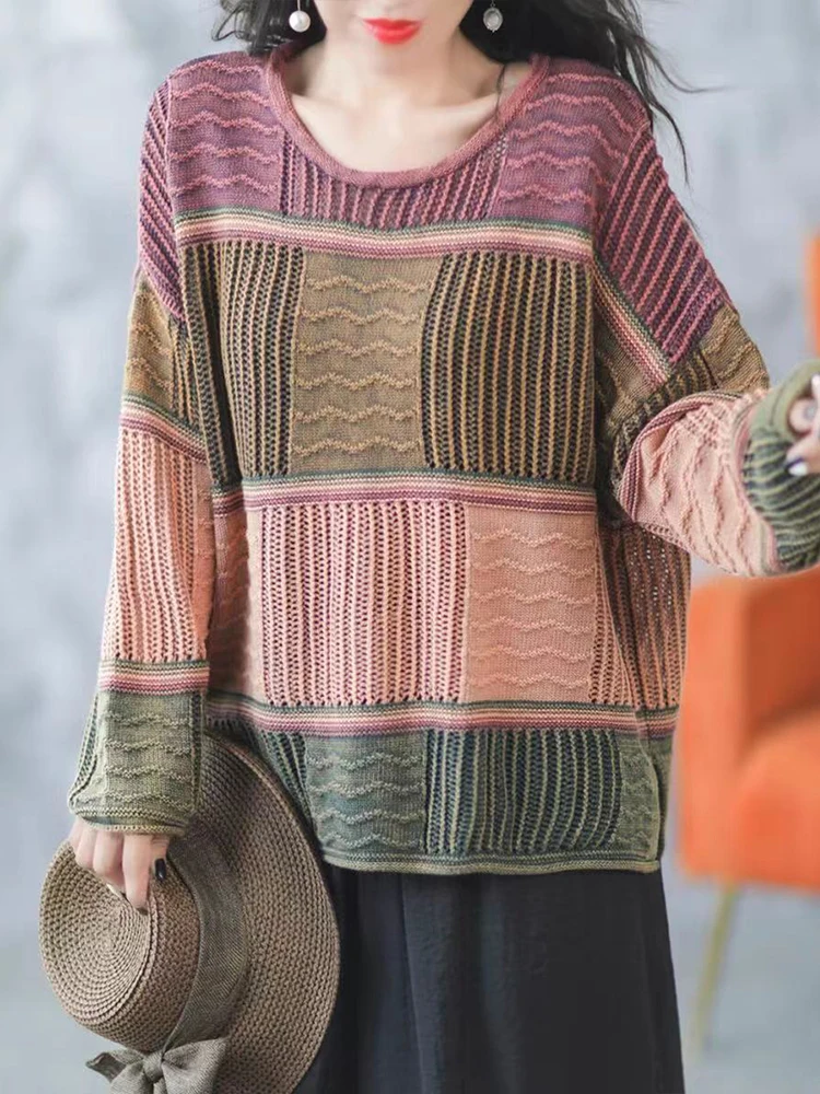 Amax LuluE 2025 Winter Luxury Knitted Pullover Womens Fashion Loose Striped Big Size Sweaters Ladies Casual Elegant Warm Jumpers