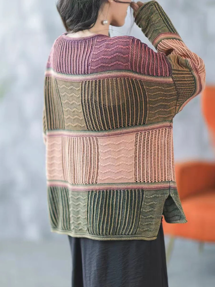 Amax LuluE 2025 Winter Luxury Knitted Pullover Womens Fashion Loose Striped Big Size Sweaters Ladies Casual Elegant Warm Jumpers