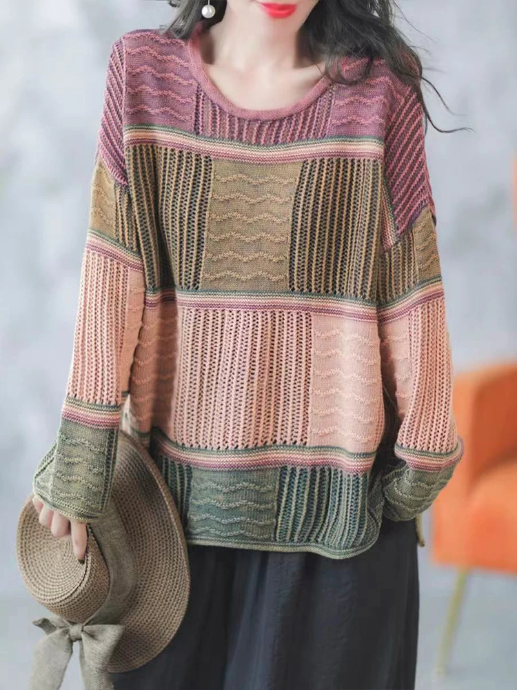 Amax LuluE 2025 Winter Luxury Knitted Pullover Womens Fashion Loose Striped Big Size Sweaters Ladies Casual Elegant Warm Jumpers