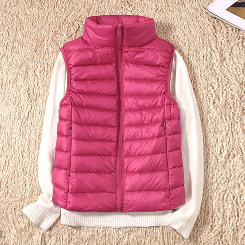 Female Winter Windproof Vest Coat New Sleeveless Portable Duck Down Vest Stand Collar Thin Jacket Ultra-light Slim Down Jacket