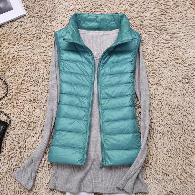 Female Winter Windproof Vest Coat New Sleeveless Portable Duck Down Vest Stand Collar Thin Jacket Ultra-light Slim Down Jacket