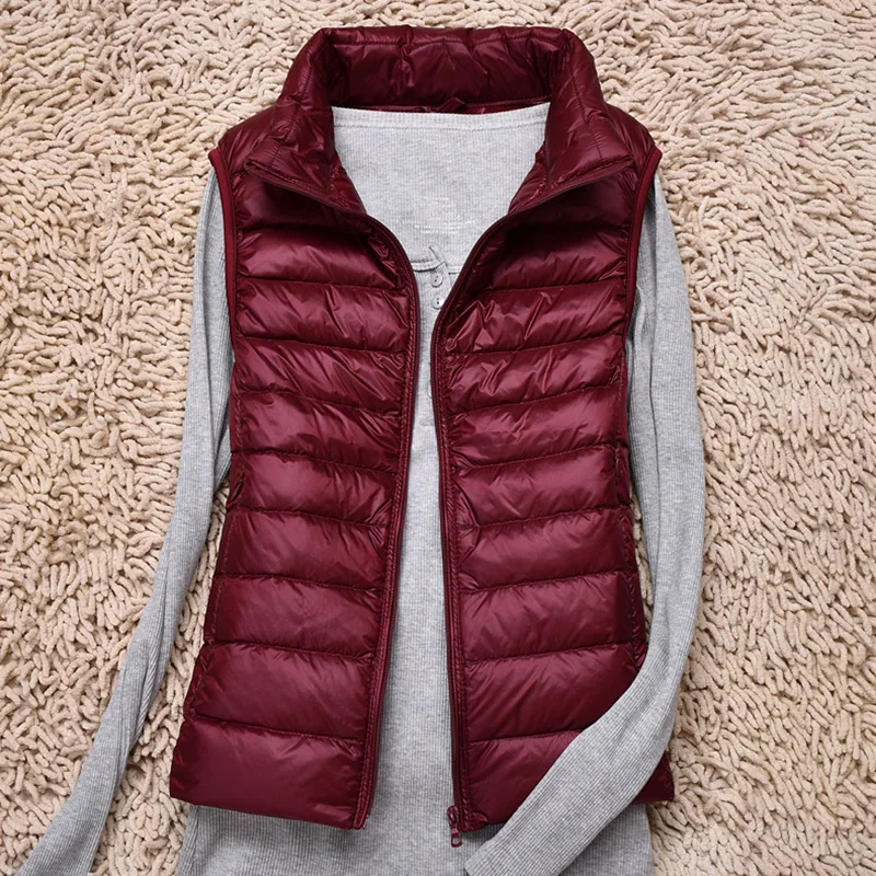 Female Winter Windproof Vest Coat New Sleeveless Portable Duck Down Vest Stand Collar Thin Jacket Ultra-light Slim Down Jacket
