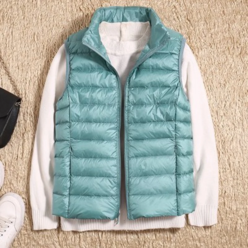 Female Winter Windproof Vest Coat New Sleeveless Portable Duck Down Vest Stand Collar Thin Jacket Ultra-light Slim Down Jacket