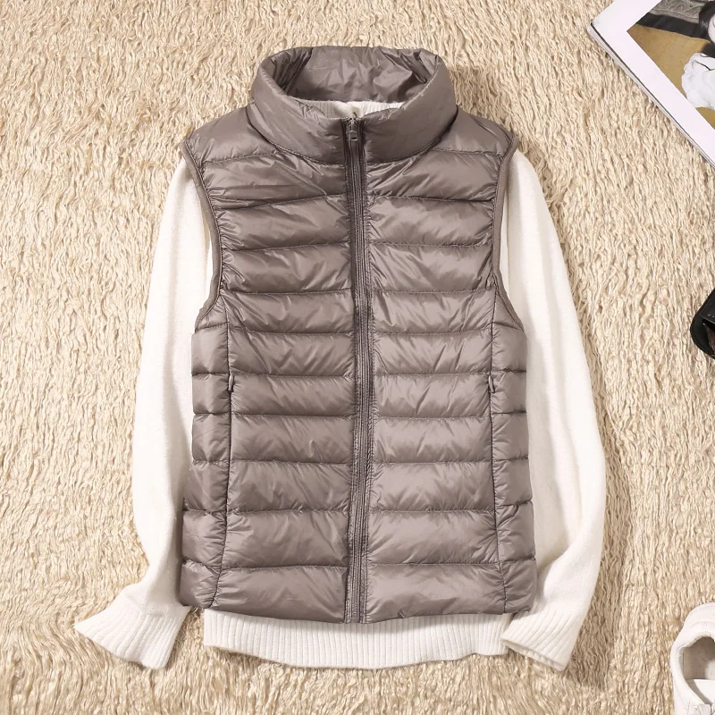 Female Winter Windproof Vest Coat New Sleeveless Portable Duck Down Vest Stand Collar Thin Jacket Ultra-light Slim Down Jacket
