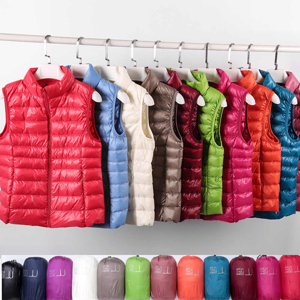 Female Winter Windproof Vest Coat New Sleeveless Portable Duck Down Vest Stand Collar Thin Jacket Ultra-light Slim Down Jacket