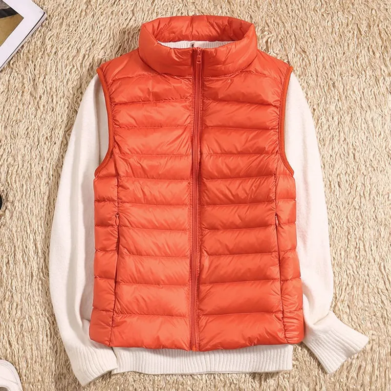 Female Winter Windproof Vest Coat New Sleeveless Portable Duck Down Vest Stand Collar Thin Jacket Ultra-light Slim Down Jacket