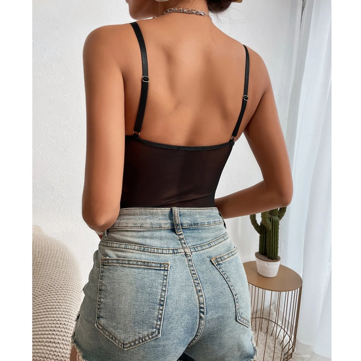 CHILLGIO Summer Spaghetti Strap Women Bodysuits Streetwear Fashion Elastic Rompers Black V Neck Club Bodycon Suspender Jumpsuits