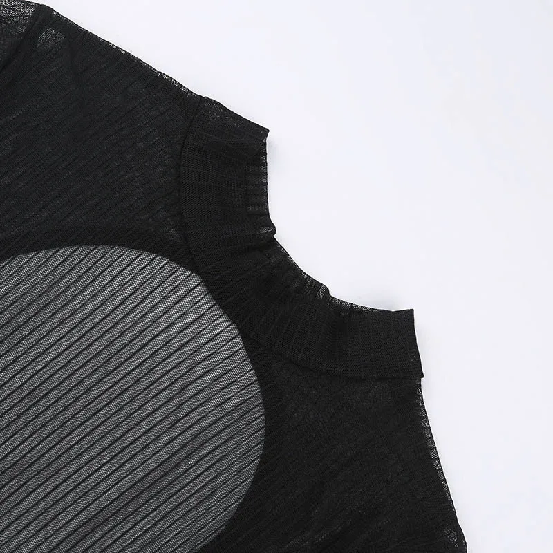 See Through Bodysuit Backless Hollow Out Transparent Club Jumpsuits Women Solid Black Tee Summer Elegant Sexy Streetwear