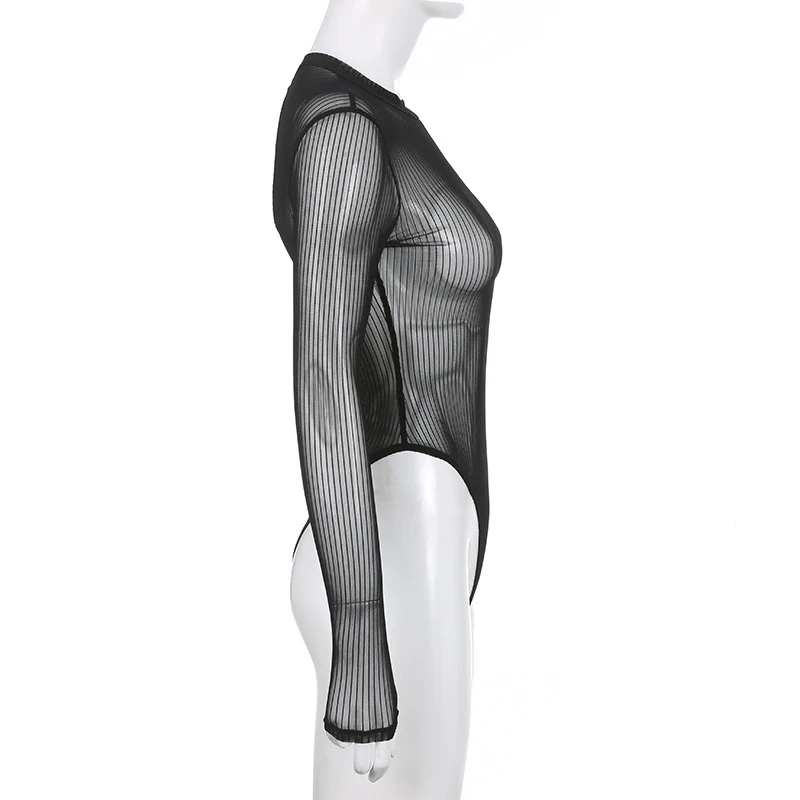 See Through Bodysuit Backless Hollow Out Transparent Club Jumpsuits Women Solid Black Tee Summer Elegant Sexy Streetwear