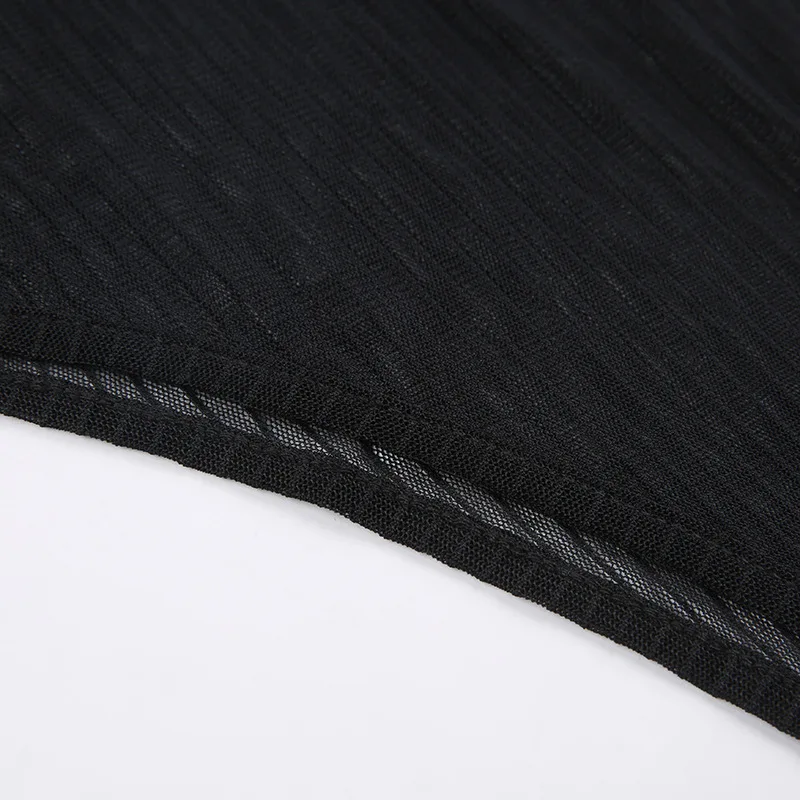 See Through Bodysuit Backless Hollow Out Transparent Club Jumpsuits Women Solid Black Tee Summer Elegant Sexy Streetwear