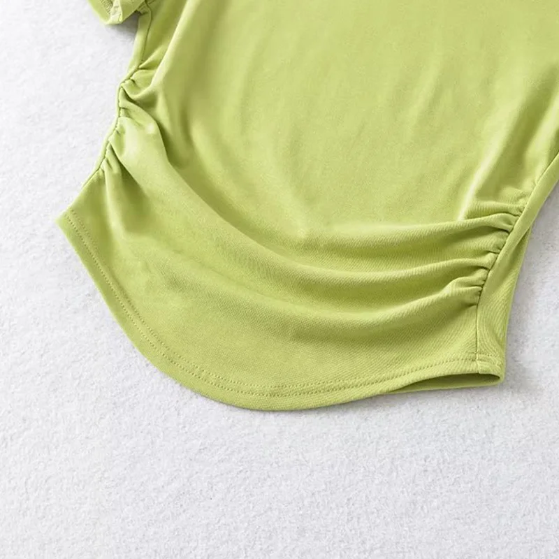 2024 Harajuku Women Crew Neck Short Sleeve Cotton Tee With Ruched Sides Detail T-shirts