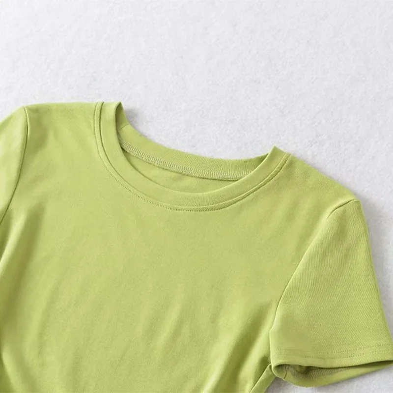 2024 Harajuku Women Crew Neck Short Sleeve Cotton Tee With Ruched Sides Detail T-shirts