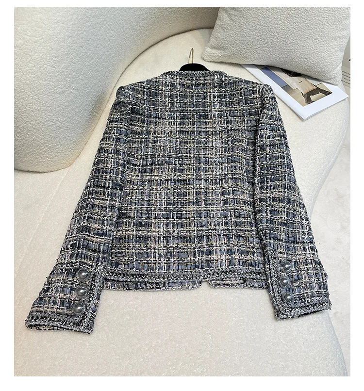 Spring Autumn French Small Fragrance Women Coat Fashion Long Sleeve Tweed O Neck Lace Dark Buckle Female High Quality Chic Coat