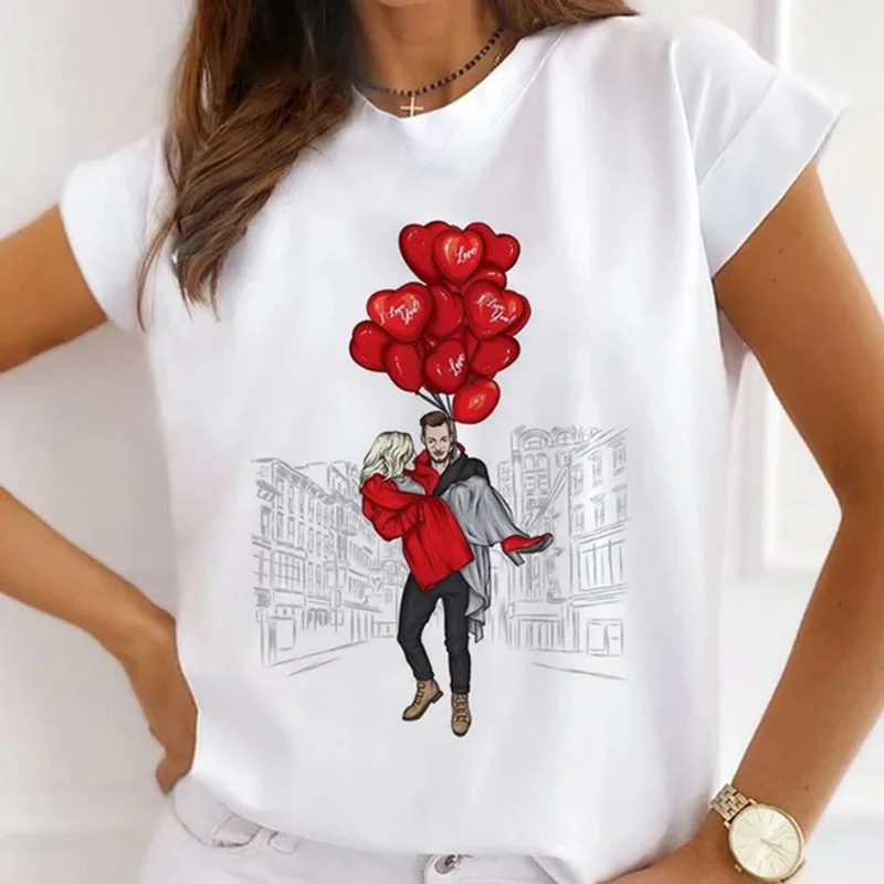 Europe and The United States Casual Women's Round Neck T-shirt Breathable Fashion Printed Girls Short Sleeve Base Shirt