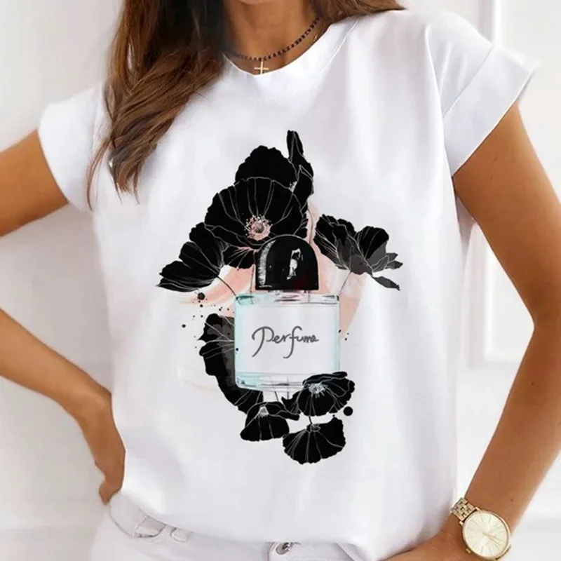 Europe and The United States Casual Women's Round Neck T-shirt Breathable Fashion Printed Girls Short Sleeve Base Shirt