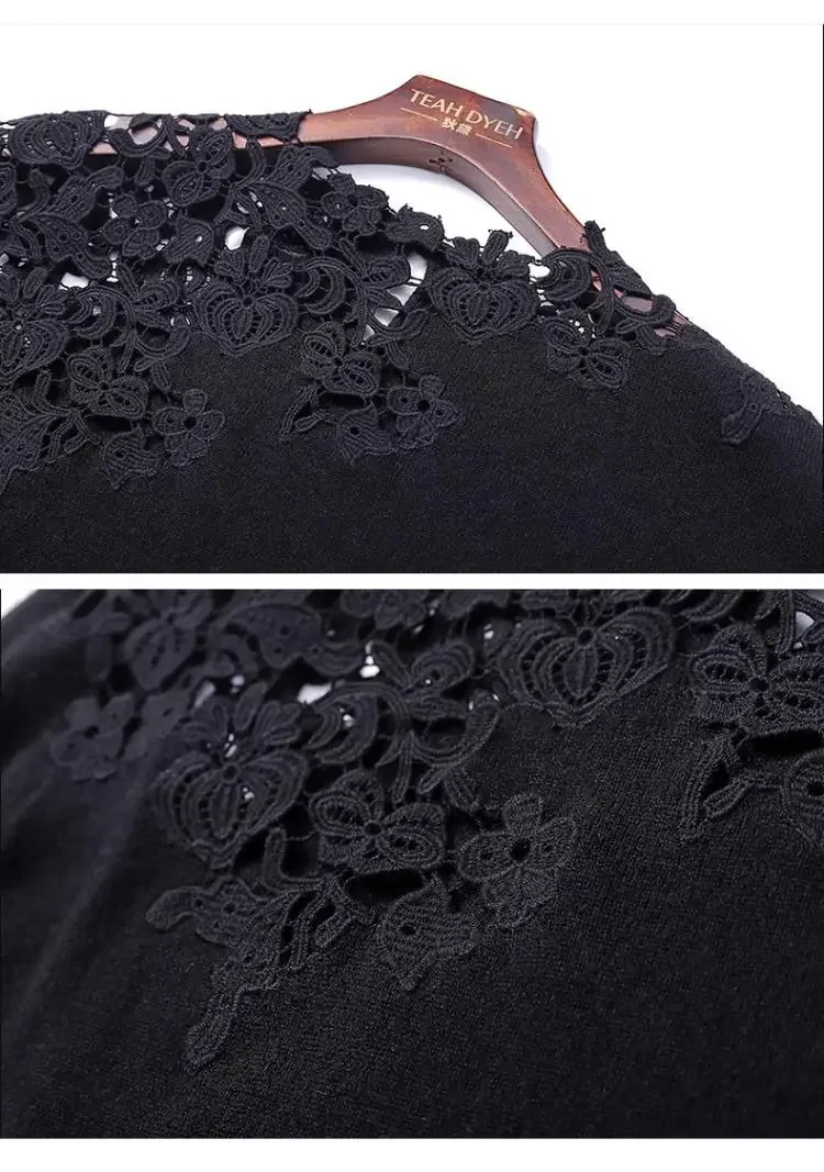Women's Autumn Design Temperament T-shirt Wearing White Off-shoulder Top Fashion Embroidery Hollow-out Knitted Top Harajuku 2024