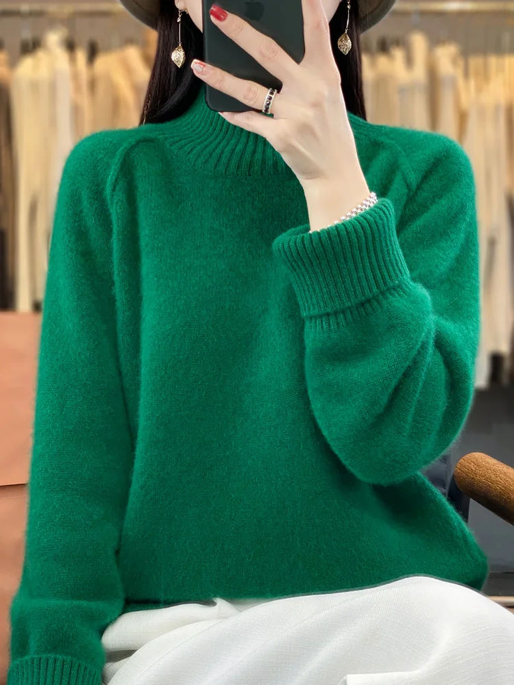 Women Turtleneck Sweater Autumn Winter Thick Pullovers 100% Merino Wool Solid Cashmere Knitwear Female Basic Clothes Korean Tops