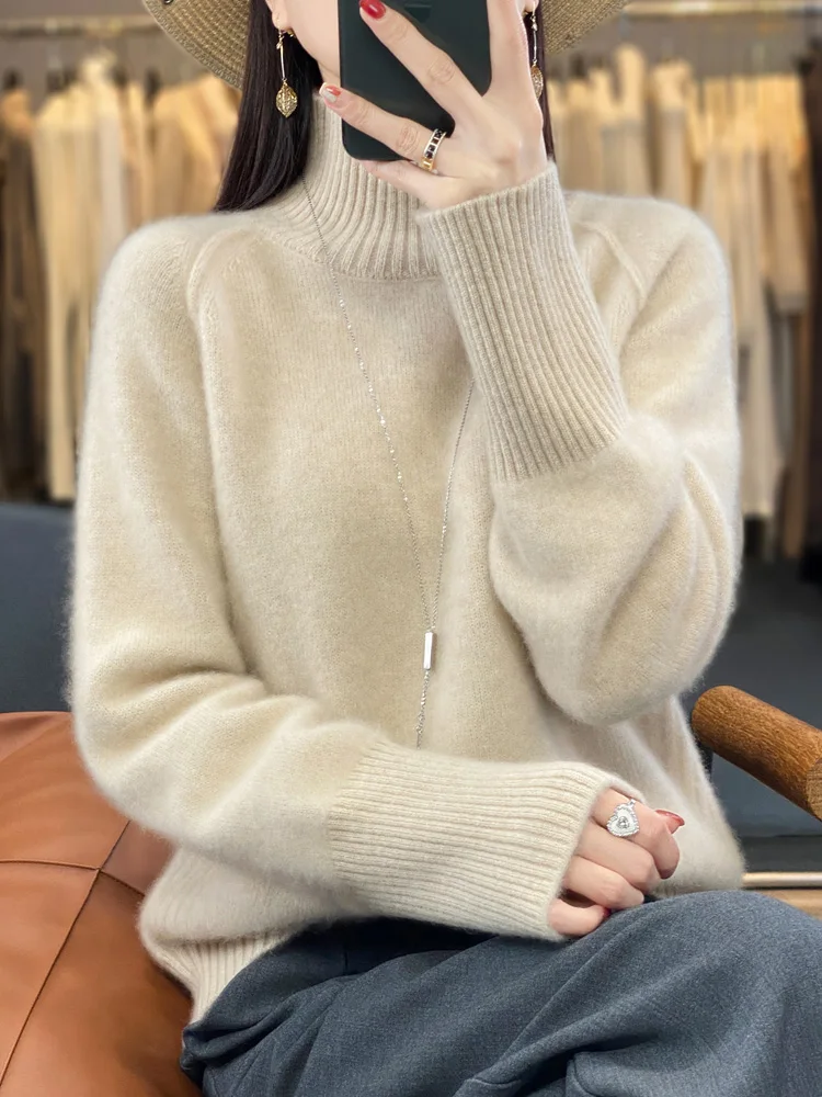 Women Turtleneck Sweater Autumn Winter Thick Pullovers 100% Merino Wool Solid Cashmere Knitwear Female Basic Clothes Korean Tops