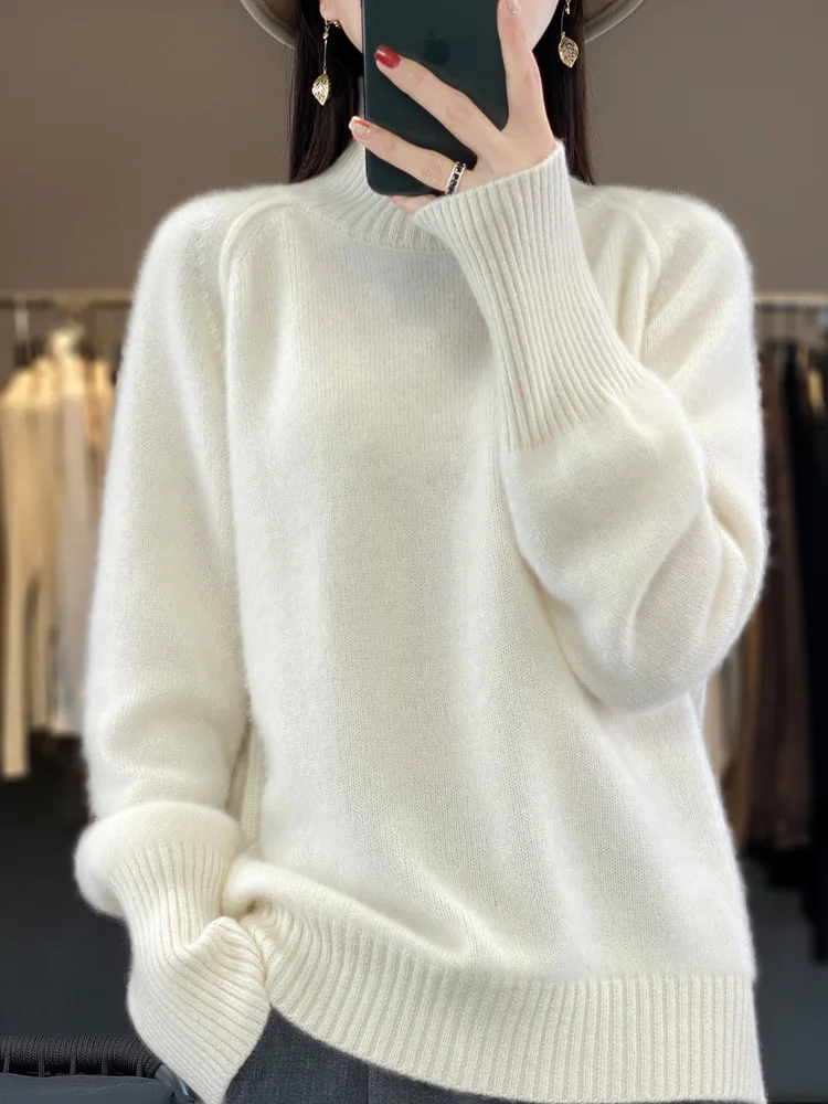 Women Turtleneck Sweater Autumn Winter Thick Pullovers 100% Merino Wool Solid Cashmere Knitwear Female Basic Clothes Korean Tops