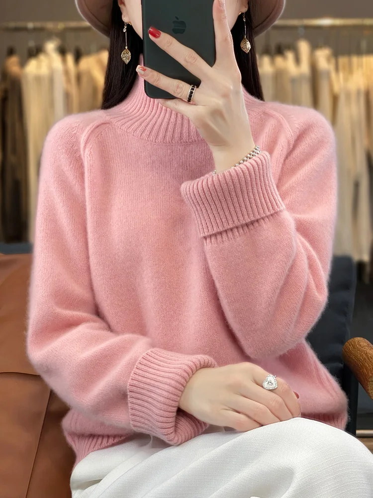 Women Turtleneck Sweater Autumn Winter Thick Pullovers 100% Merino Wool Solid Cashmere Knitwear Female Basic Clothes Korean Tops