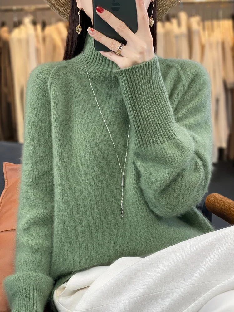 Women Turtleneck Sweater Autumn Winter Thick Pullovers 100% Merino Wool Solid Cashmere Knitwear Female Basic Clothes Korean Tops