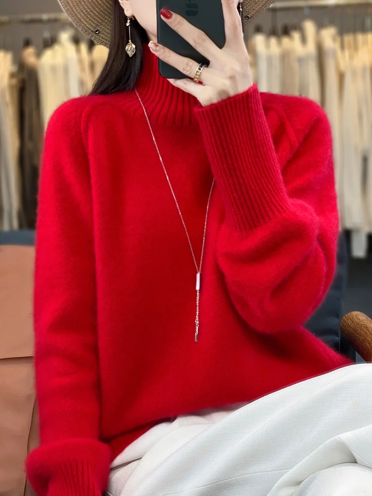 Women Turtleneck Sweater Autumn Winter Thick Pullovers 100% Merino Wool Solid Cashmere Knitwear Female Basic Clothes Korean Tops