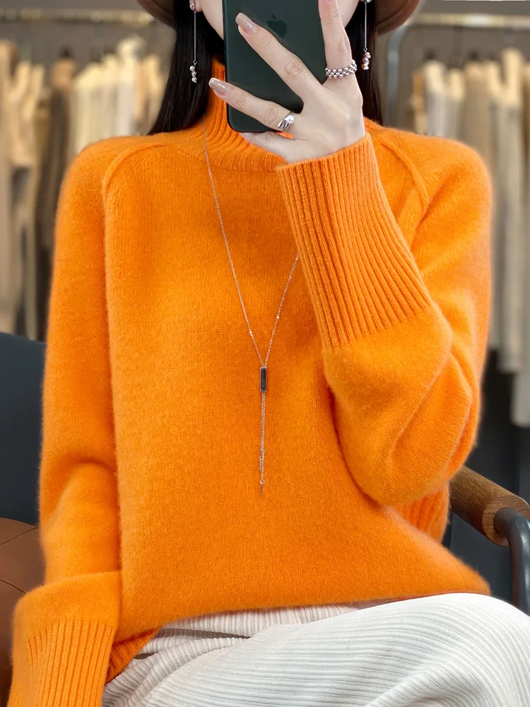 Women Turtleneck Sweater Autumn Winter Thick Pullovers 100% Merino Wool Solid Cashmere Knitwear Female Basic Clothes Korean Tops