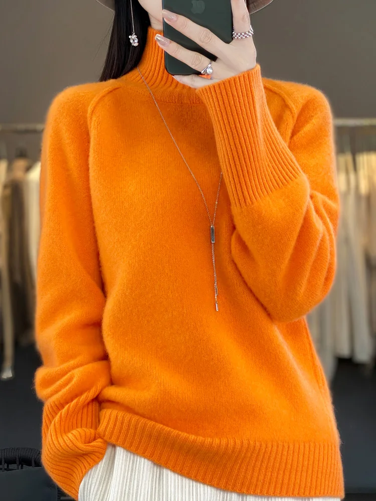 Women Turtleneck Sweater Autumn Winter Thick Pullovers 100% Merino Wool Solid Cashmere Knitwear Female Basic Clothes Korean Tops