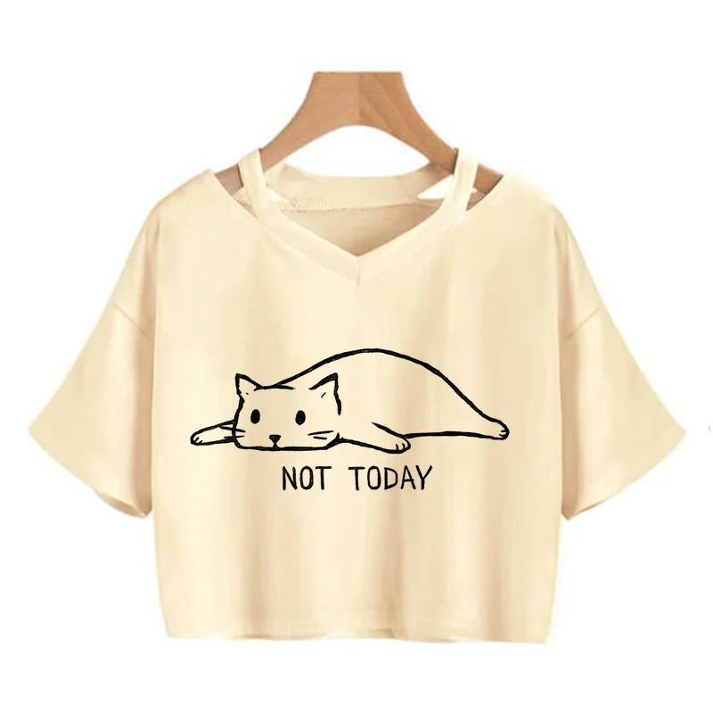 Streetwear Funny Cat T Shirt Crop Top Women Shirt Cropped Graphic Ulzzang T-shirt 90s Tshirt Top Tee Female Gothic