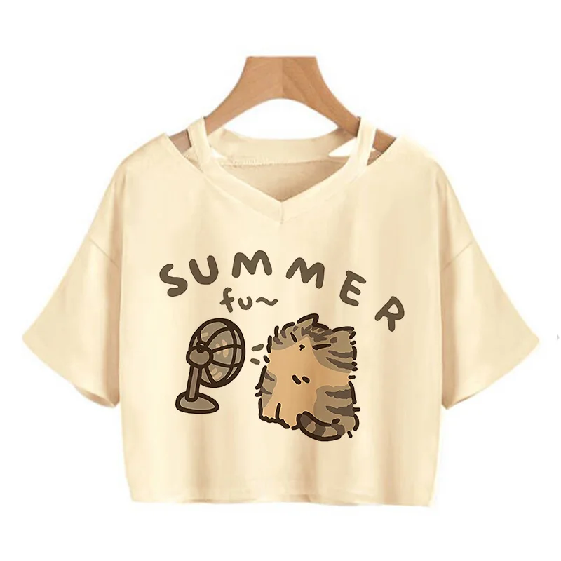 Streetwear Funny Cat T Shirt Crop Top Women Shirt Cropped Graphic Ulzzang T-shirt 90s Tshirt Top Tee Female Gothic