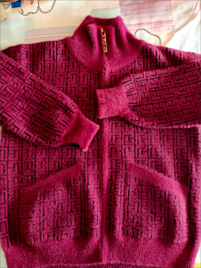 Thick Mink-Like Sweater Coat Short Women Mother's Hooded Woolen Jacket Autumn Winter 2025New Knitted Cardigan Ladies Outcoat Top