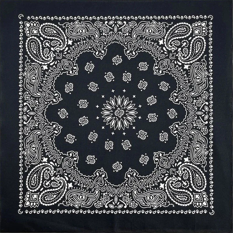 27inch/68cm Plus Size Cotton Square Scarf Hip Hop Amoeba Cashew Bandana Headband Black Paisley Turban Men Women Boys Girls Gifts
